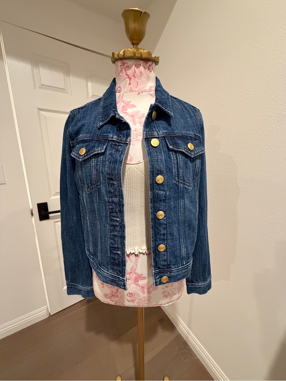 J. Crew Dark Blue Denim Jacket with Gold Buttons